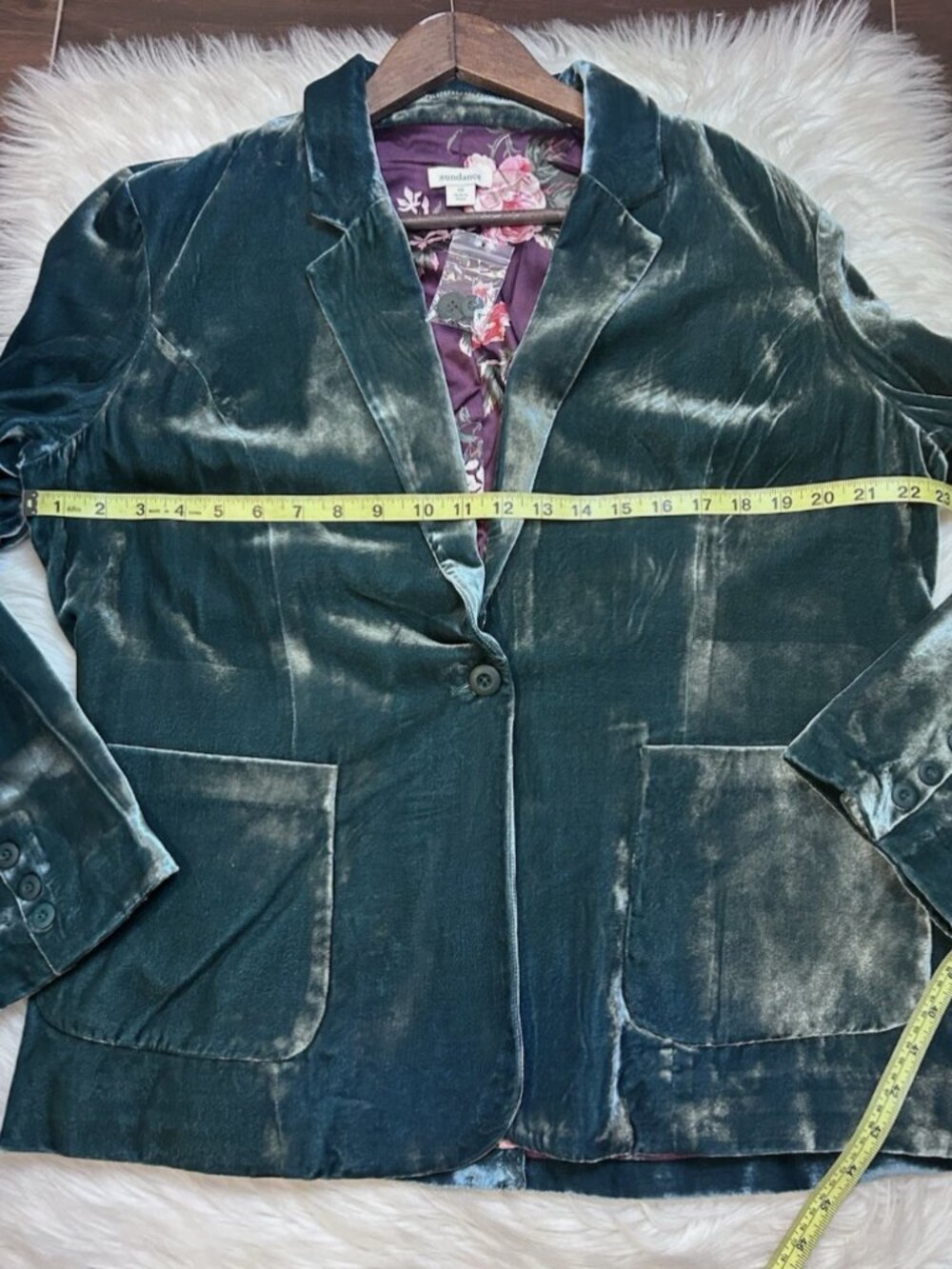NEW Sundance Catalog Velvet Blazer Womens 16 Floral Lined Green Jacket Boho - Picture 5 of 8